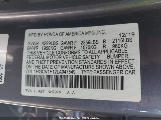 1HGCV1F12LA047549 Honda ACCORD LX