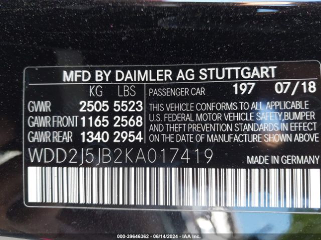 WDD2J5JB2KA017419 Mercedes-Benz CLS 450