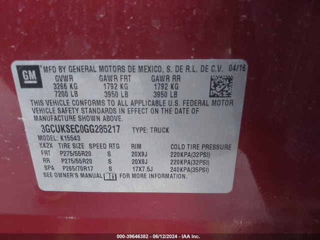 Chevrolet Silverado 1500 1lz 2016 3GCUKSEC0GG285217 Image 9