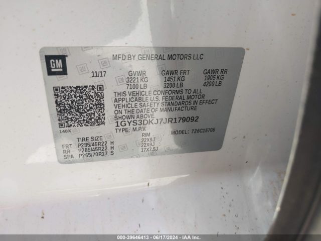 1GYS3DKJ7JR179092 Cadillac Escalade Platinum