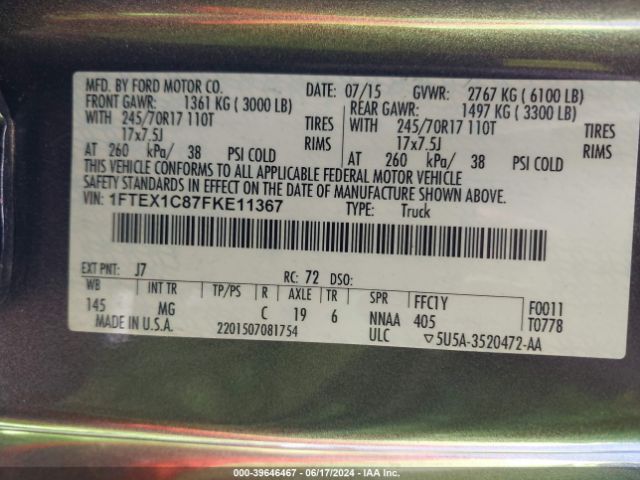 1FTEX1C87FKE11367 Ford F-150 Xlt