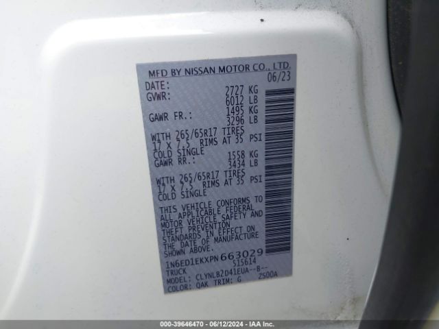 1N6ED1EKXPN663029 Nissan Frontier Sv 4x4