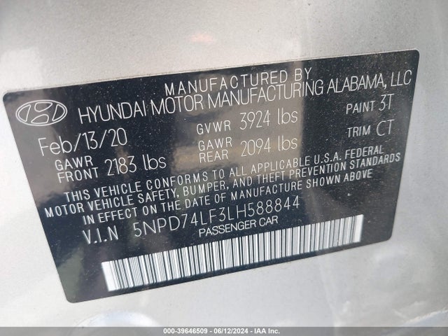 Hyundai ELANTRA SE 2020 5NPD74LF3LH588844 Image 9