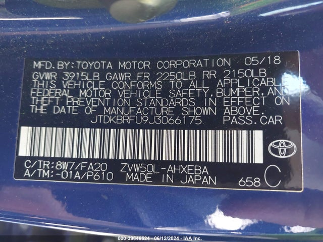 Toyota Prius Two 2018 JTDKBRFU9J3066175 Image 9