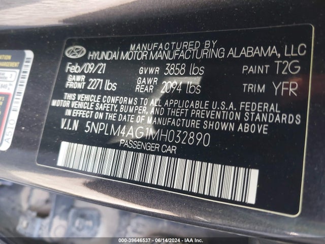 Hyundai ELANTRA SEL 2021 5NPLM4AG1MH032890 Image 9