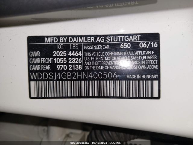 WDDSJ4GB2HN400506 Mercedes-Benz CLA 250 4MATIC
