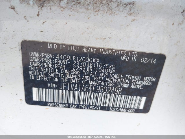 Subaru WRX 2015 JF1VA1A65F9802498 Image 9