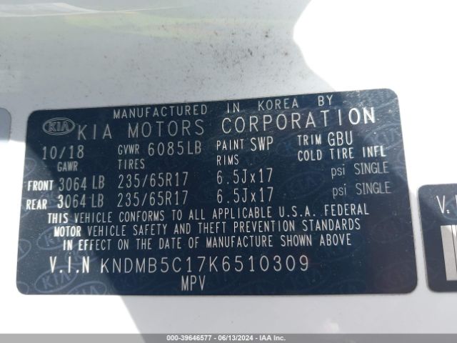 KNDMB5C17K6510309 KIA SEDONA LX