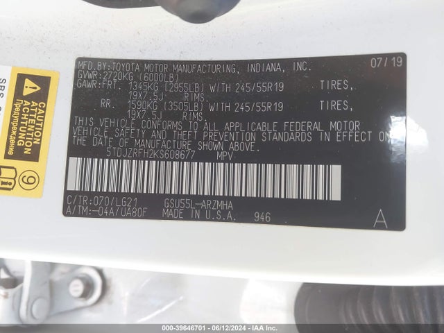 Toyota Highlander Se 2019 5TDJZRFH2KS608677 Image 9