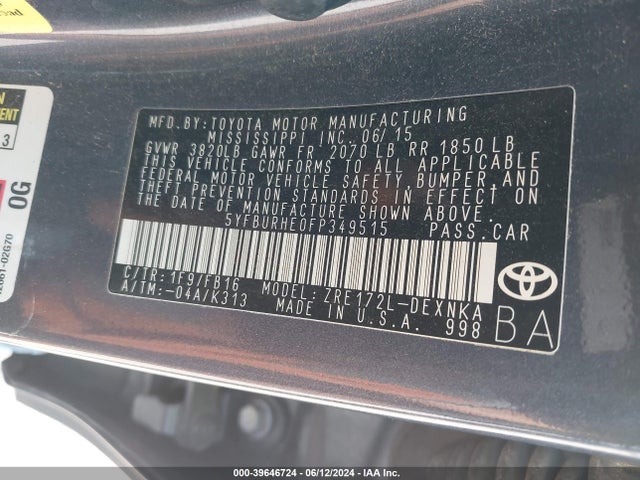 Toyota COROLLA LE 2015 5YFBURHE0FP349515 Image 9
