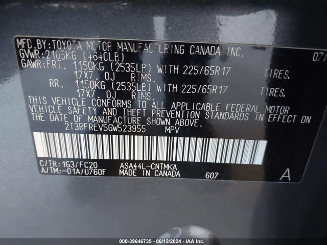 Toyota Rav4 Xle 2016 2T3RFREV5GW523955 Image 9