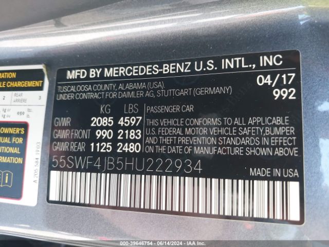 55SWF4JB5HU222934 Mercedes-Benz C 300 Luxury/sport