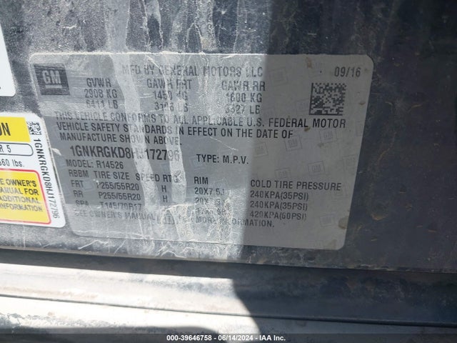 Chevrolet Traverse 1lt 2017 1GNKRGKD8HJ172796 Image 9