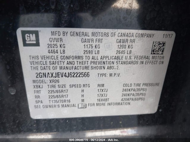 Chevrolet EQUINOX LT 2018 2GNAXJEV4J6222566 Image 9