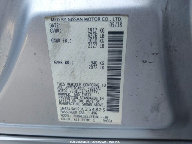 Nissan Altima 2.5 S 2018 1N4AL3AP2JC254825 Image 9