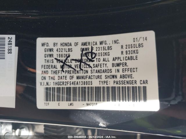 1HGCR2F54EA138905 Honda Accord Sport