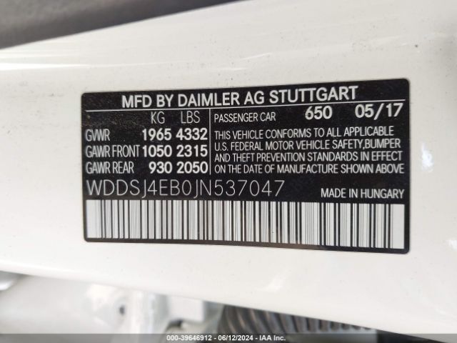 WDDSJ4EB0JN537047 Mercedes-Benz CLA 250