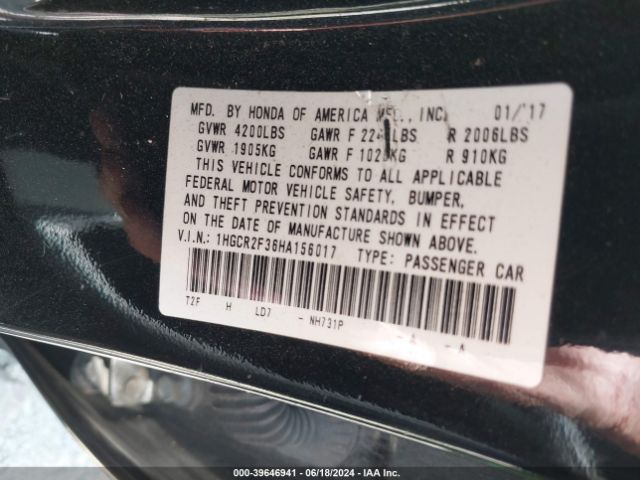 1HGCR2F36HA156017 Honda ACCORD LX