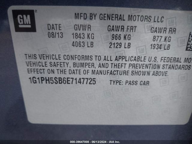 1G1PH5SB6E7147725 Chevrolet Cruze Eco Auto