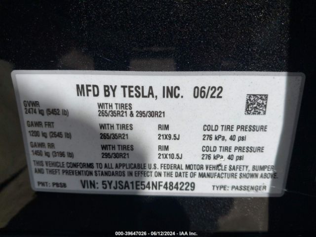 5YJSA1E54NF484229 Tesla Model S Dual Motor All-wheel Drive