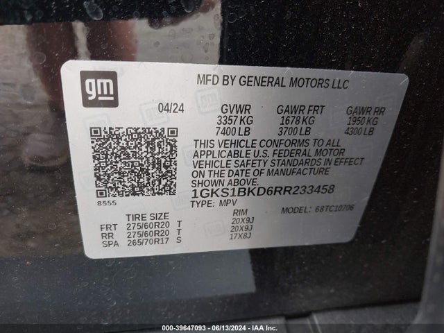 1GKS1BKD6RR233458 GMC Yukon 2wd Slt