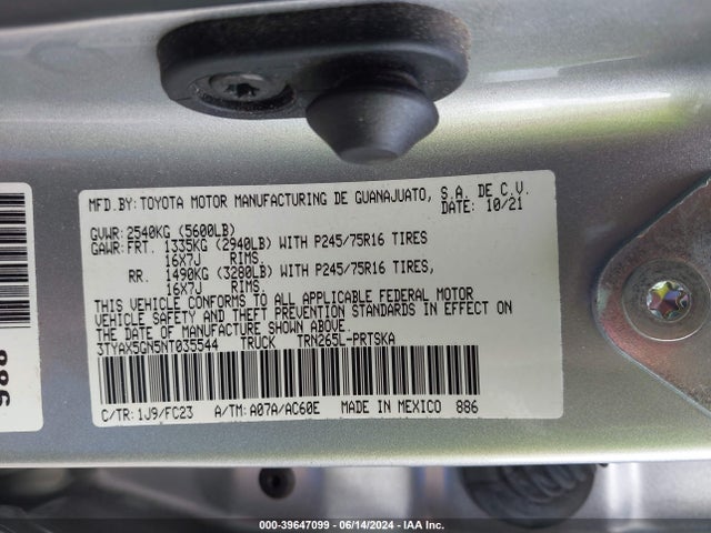 Toyota Tacoma Sr5 2022 3TYAX5GN5NT035544 Image 9