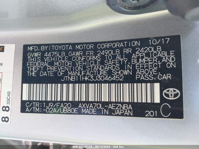 Toyota CAMRY LE 2018 JTNB11HK3J3046452 Image 9