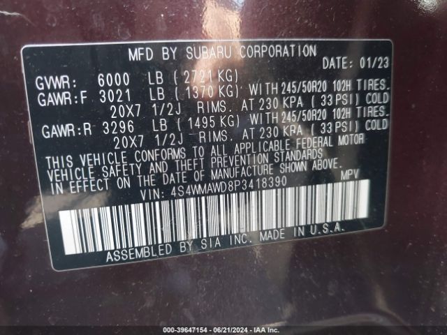 4S4WMAWD8P3418390 Subaru Ascent Touring 7-passenger
