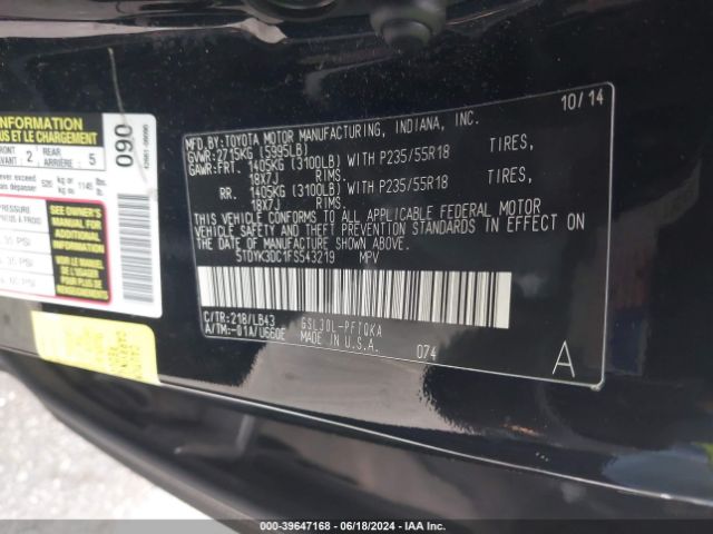 5TDYK3DC1FS543219 Toyota Sienna Limited 7 Passenger