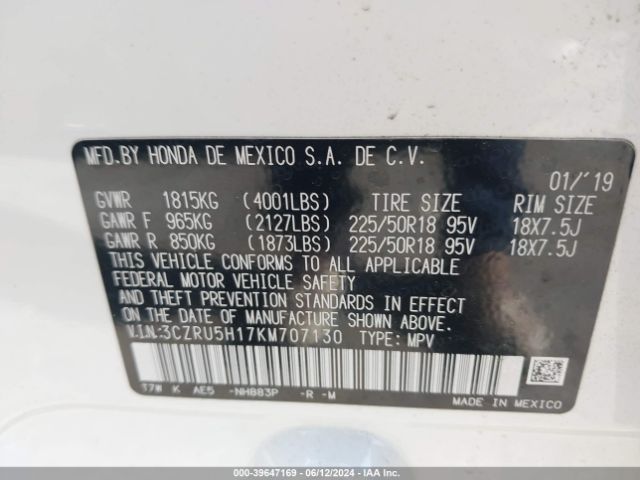 3CZRU5H17KM707130 Honda HR-V SPORT
