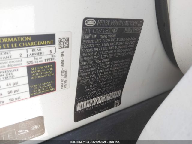 SALRT2RV5JA059087 Land Rover Discovery Hse Luxury