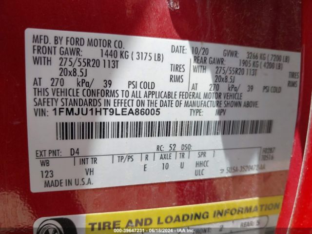 1FMJU1HT9LEA86005 Ford Expedition Xlt