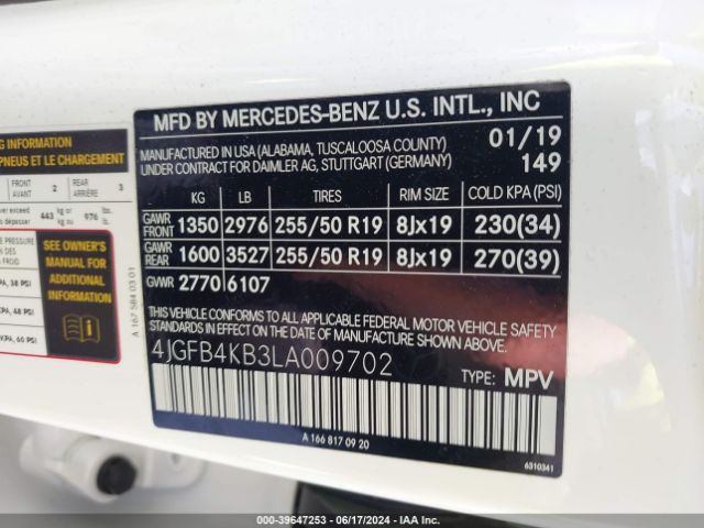 4JGFB4KB3LA009702 Mercedes-Benz Gle 350 4matic