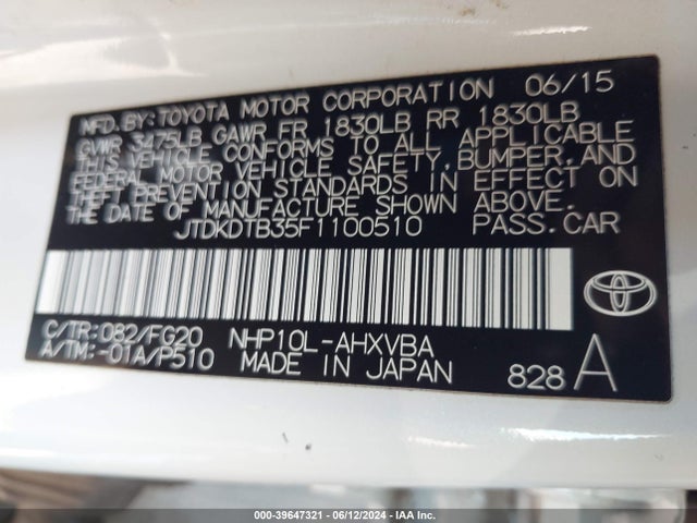 Toyota Prius C Two 2015 JTDKDTB35F1100510 Image 9