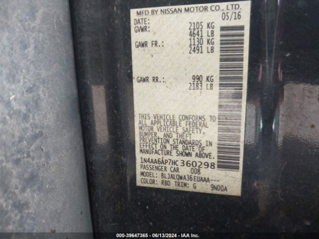 1N4AA6AP7HC360298 Nissan Maxima 3.5 Platinum/3.5 S/3.5 Sl/3.5 Sr/3.5 Sv