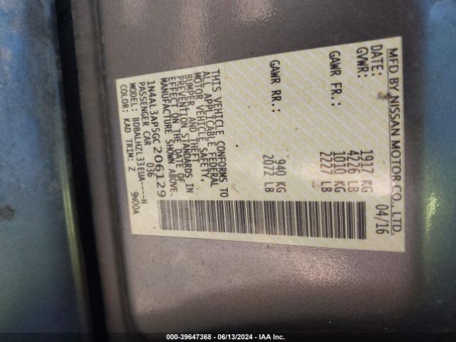 1N4AL3AP5GC206129 Nissan Altima 2.5 Sr