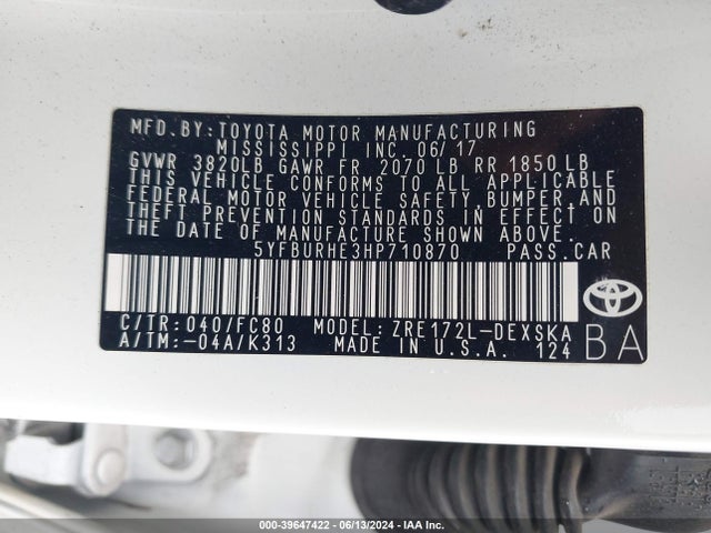 Toyota COROLLA SE 2017 5YFBURHE3HP710870 Image 9