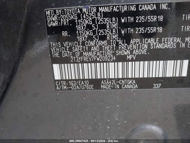 2T3YFREV7FW209234 Toyota Rav4 Limited