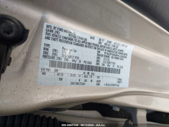 1FADP3M29HL328382 Ford FOCUS SEL