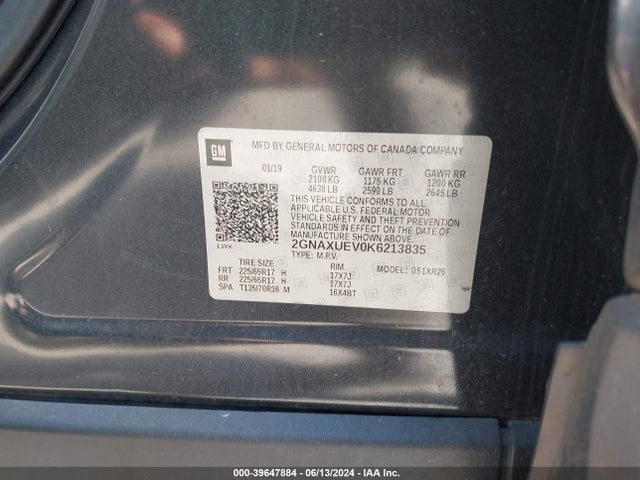 Chevrolet EQUINOX LT 2019 2GNAXUEV0K6213835 Image 9