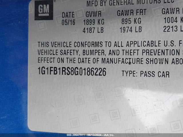 Chevrolet Camaro 1lt 2016 1G1FB1RS8G0186226 Image 9