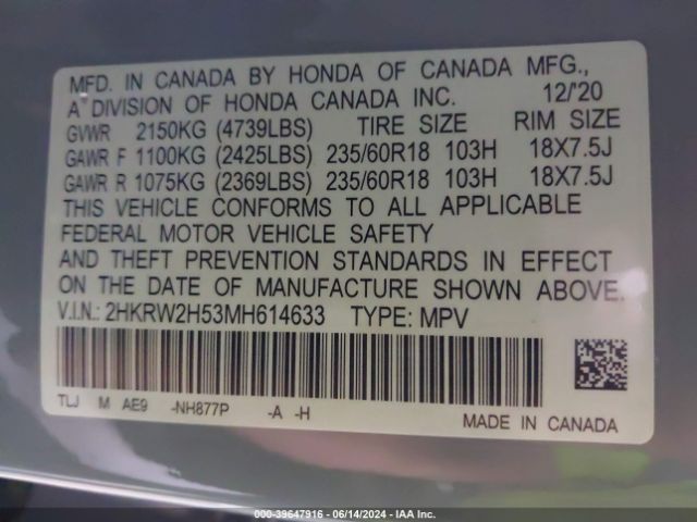 2HKRW2H53MH614633 Honda Cr-v Awd Ex