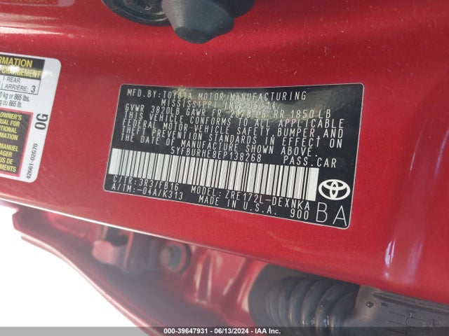 Toyota COROLLA LE 2014 5YFBURHE8EP138268 Image 9