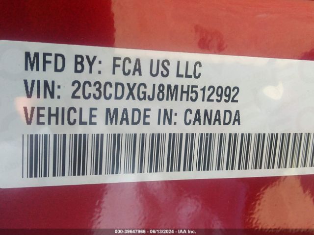2C3CDXGJ8MH512992 Dodge Charger Scat Pack Rwd
