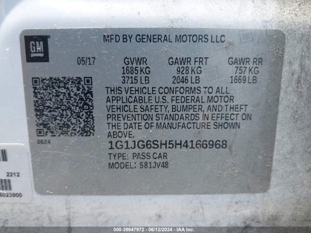 Chevrolet Sonic Lt Auto 2017 1G1JG6SH5H4166968 Image 9