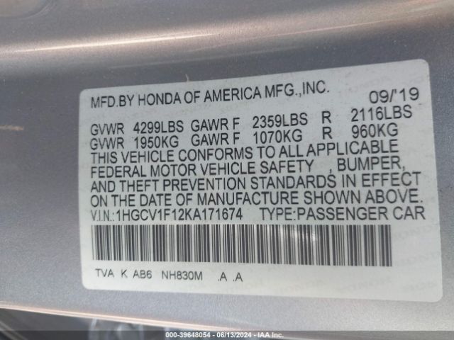 1HGCV1F12KA171674 Honda ACCORD LX