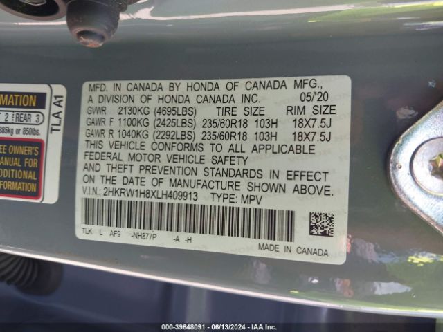 2HKRW1H8XLH409913 Honda Cr-v 2wd Ex-l