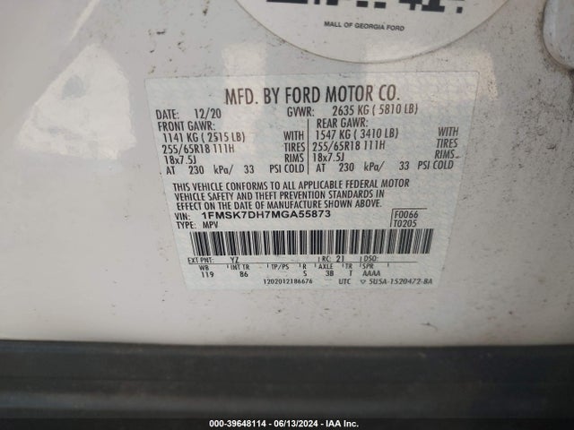 Ford EXPLORER XLT 2021 1FMSK7DH7MGA55873 Image 9
