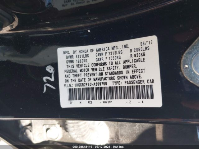 1HGCR2F50HA269799 Honda Accord Sport