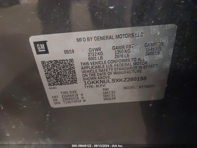 GMC Acadia Slt-1 2019 1GKKNULSXKZ280155 Image 9
